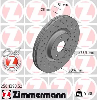 Disque de frein ZIMMERMANN 250.1398.52