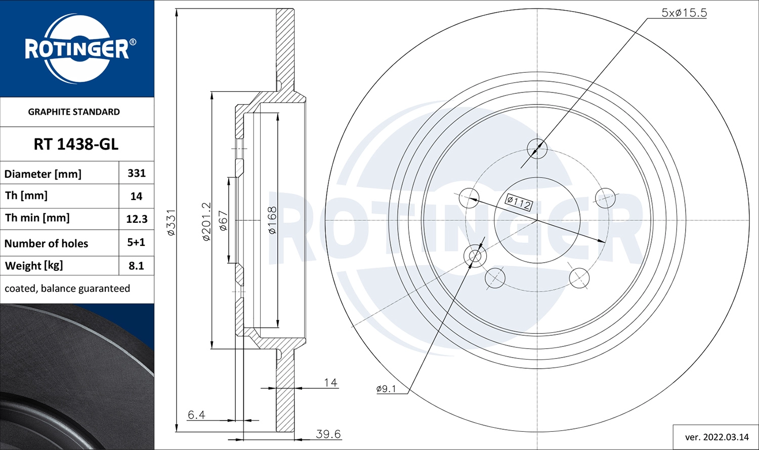 Disque de frein ROTINGER RT 1438-GL
