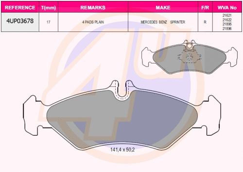 Kit de plaquettes de frein, frein à disque 4u 4UP03678