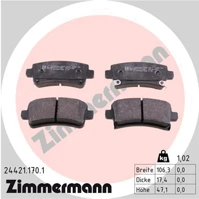 Kit de plaquettes de frein, frein à disque ZIMMERMANN 24421.170.1