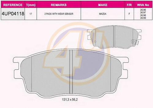 Kit de plaquettes de frein, frein à disque 4u 4UP04118