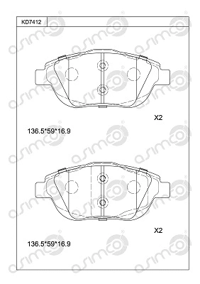 Kit de plaquettes de frein, frein à disque ASIMCO KD7412