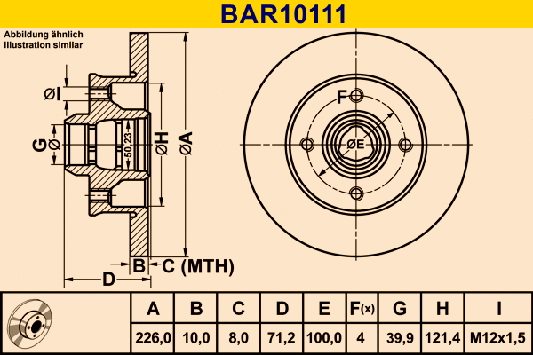 Disque de frein BARUM BAR10111