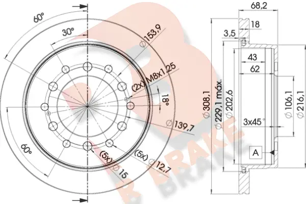 Disque de frein R BRAKE 78RBD22919