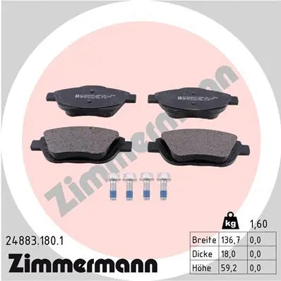 Kit de plaquettes de frein, frein à disque ZIMMERMANN 24883.180.1