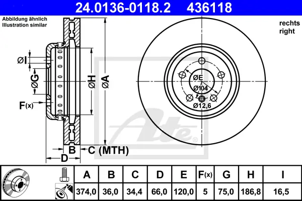 Disque de frein ATE-APAC 24.0136-0118.2