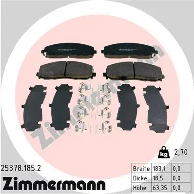 Kit de plaquettes de frein, frein à disque ZIMMERMANN 25378.185.2