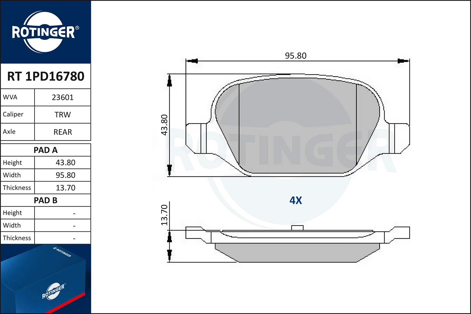 Kit de plaquettes de frein, frein à disque ROTINGER RT 1PD16780