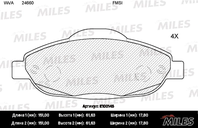 Kit de plaquettes de frein, frein à disque MILES E100145