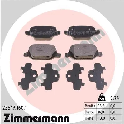 Kit de plaquettes de frein, frein à disque ZIMMERMANN 23517.160.1