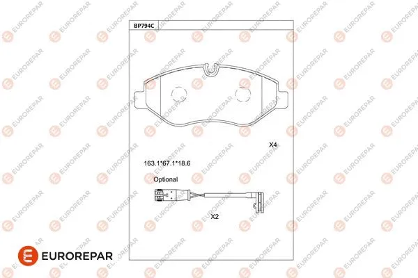 Kit de plaquettes de frein, frein à disque EUROREPAR 1681255780