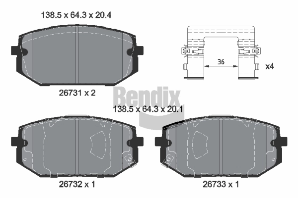 Kit de plaquettes de frein, frein à disque BENDIX Braking BPD2507