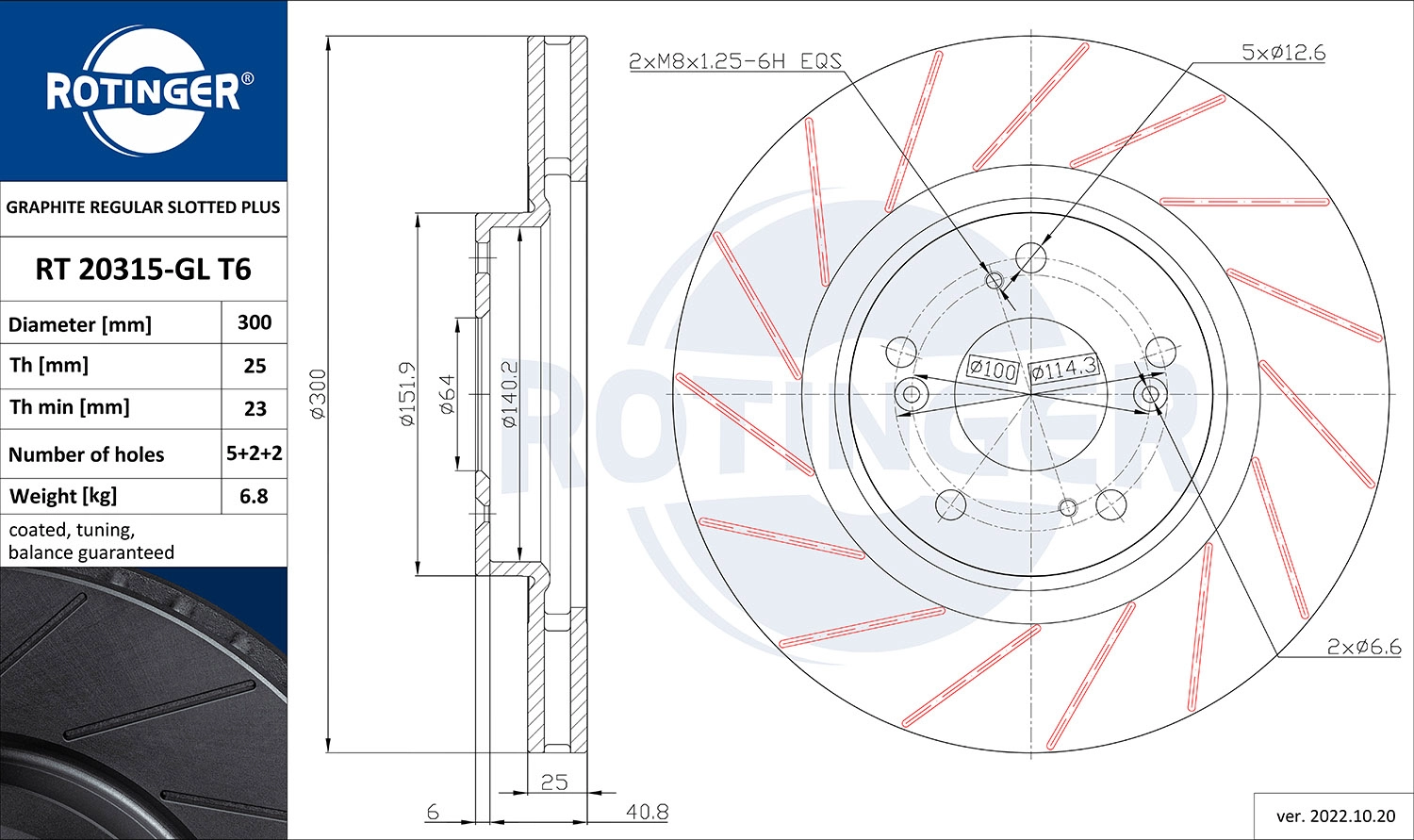 Disque de frein ROTINGER RT 20315-GL T6