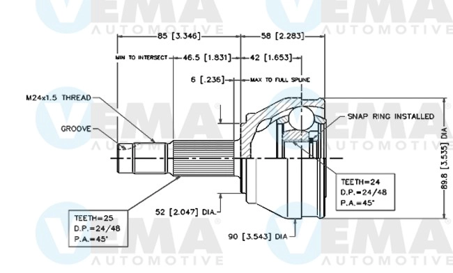 Jeu de joints, arbre de transmission VEMA 18250