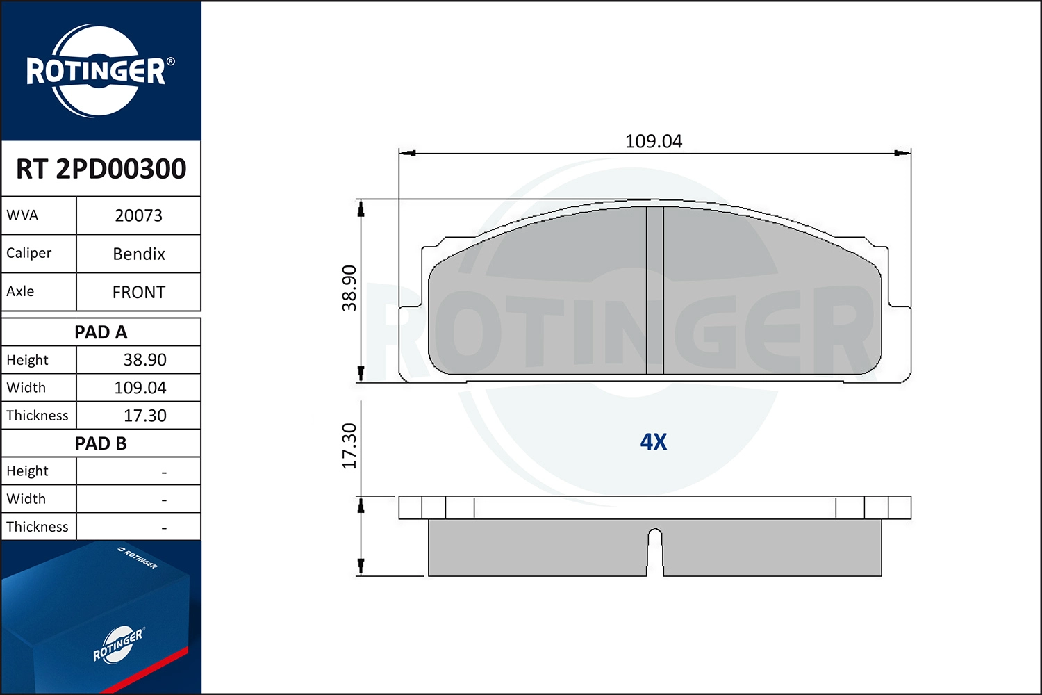 Kit de plaquettes de frein, frein à disque ROTINGER RT 2PD00300