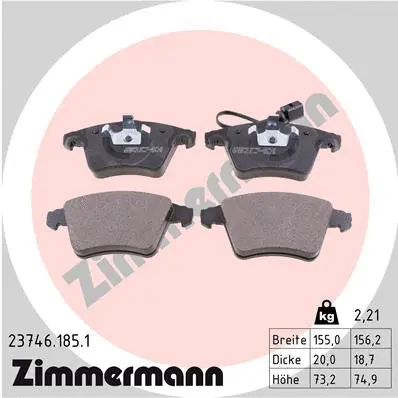 Kit de plaquettes de frein, frein à disque ZIMMERMANN 23746.185.1