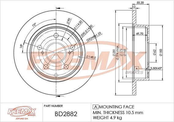 Disque de frein FREMAX BD-2882
