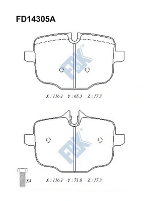 Kit de plaquettes de frein, frein à disque FBK FD14305A