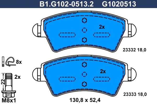 Kit de plaquettes de frein, frein à disque GALFER B1.G102-0513.2