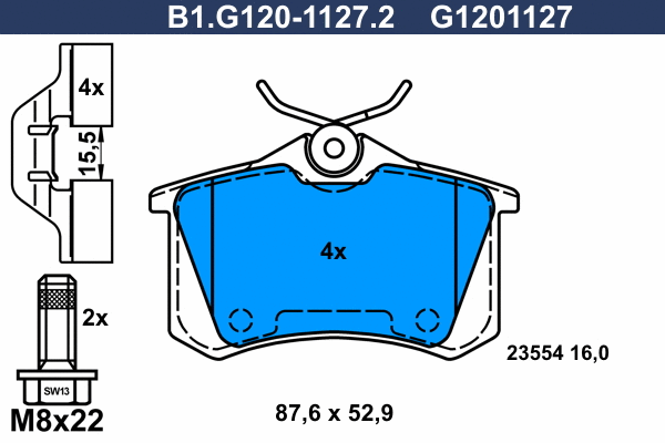 Kit de plaquettes de frein, frein à disque GALFER B1.G120-1127.2