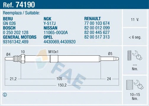 Bougie de préchauffage FAE 74190