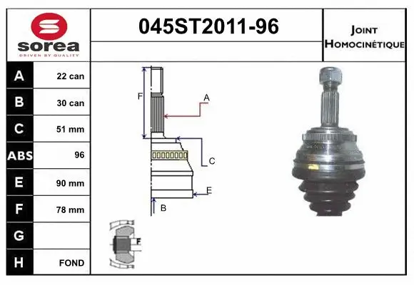 Jeu de joints, arbre de transmission STARTCAR 045ST2011-96