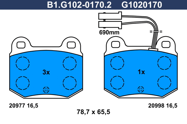 Kit de plaquettes de frein, frein à disque GALFER B1.G102-0170.2