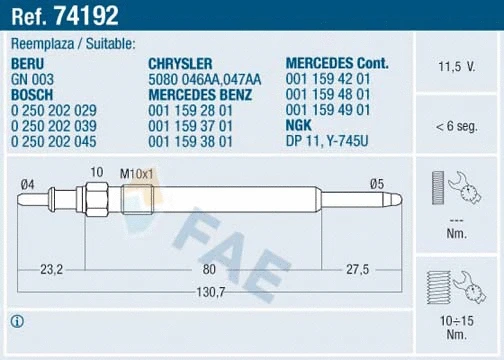 Bougie de préchauffage FAE 74192