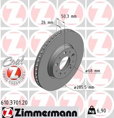 Disque de frein ZIMMERMANN 610.3701.20