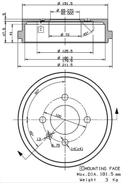 Tambour de frein VILLAR 627.0272