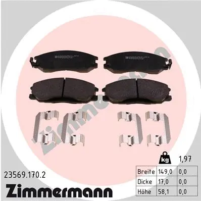 Kit de plaquettes de frein, frein à disque ZIMMERMANN 23569.170.2