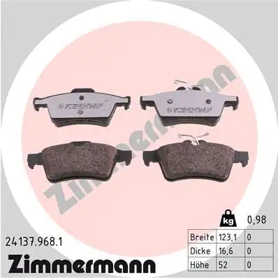Kit de plaquettes de frein, frein à disque ZIMMERMANN 24137.968.1