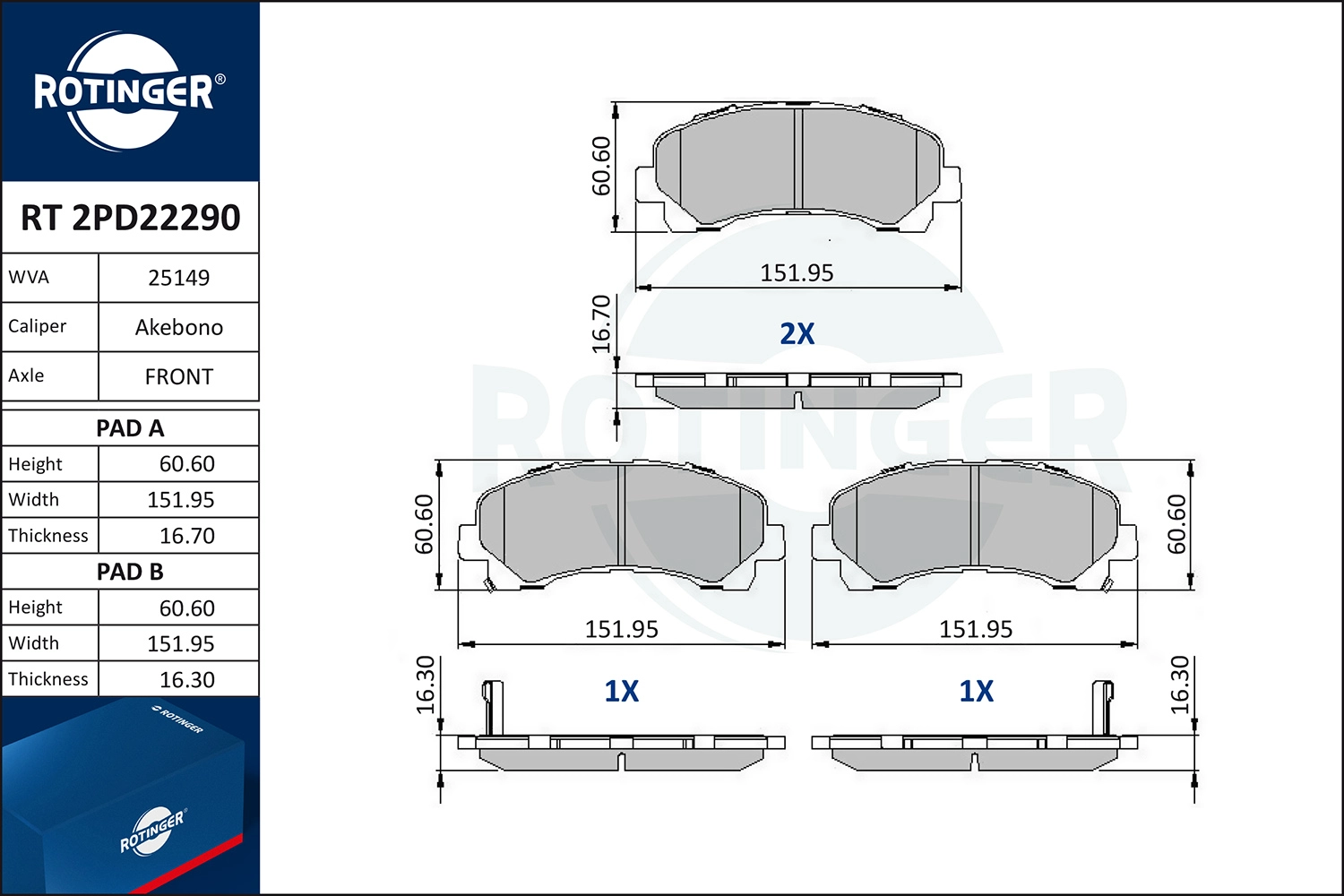 Kit de plaquettes de frein, frein à disque ROTINGER RT 2PD22290
