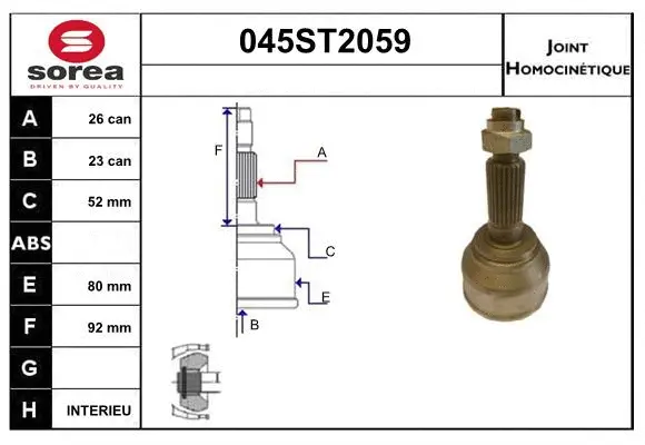 Jeu de joints, arbre de transmission STARTCAR 045ST2059