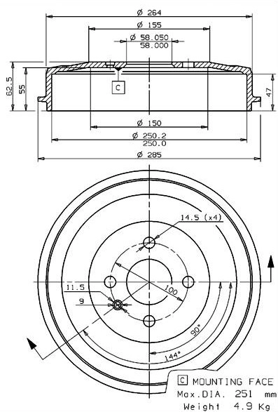 Tambour de frein VILLAR 627.0052