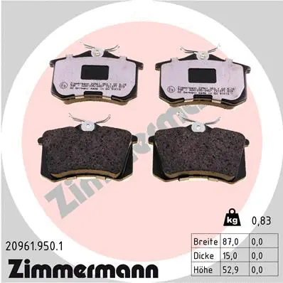 Kit de plaquettes de frein, frein à disque ZIMMERMANN 20961.950.1