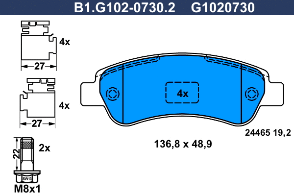 Kit de plaquettes de frein, frein à disque GALFER B1.G102-0730.2