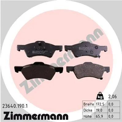 Kit de plaquettes de frein, frein à disque ZIMMERMANN 23640.190.1
