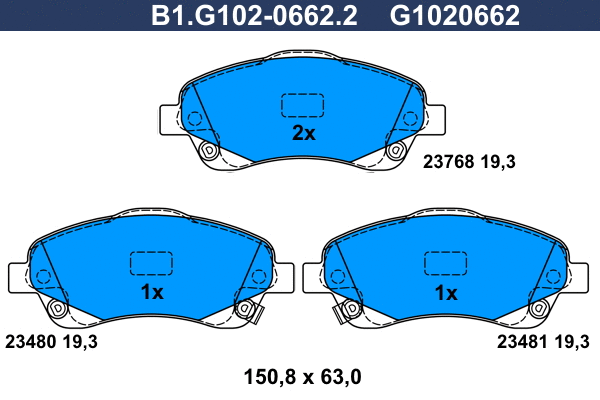 Kit de plaquettes de frein, frein à disque GALFER B1.G102-0662.2