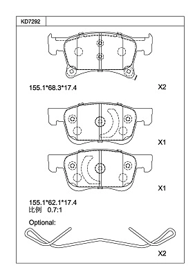 Kit de plaquettes de frein, frein à disque ASIMCO KD7292