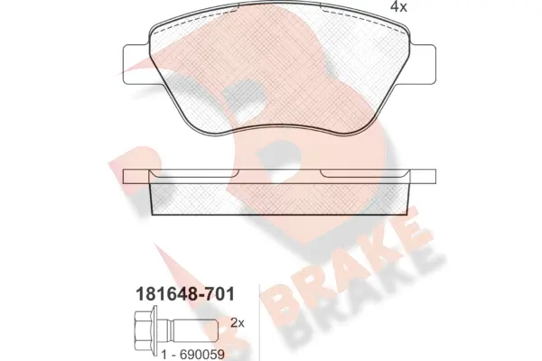 Kit de plaquettes de frein, frein à disque R BRAKE RB1648-701