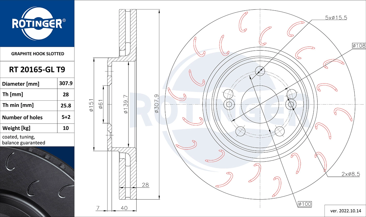 Disque de frein ROTINGER RT 20165-GL T9