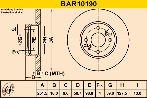 Disque de frein BARUM BAR10190