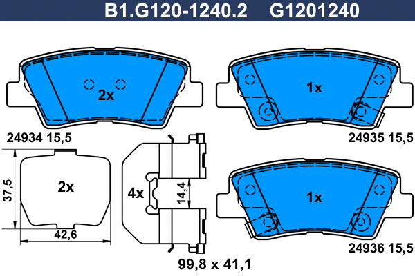 Kit de plaquettes de frein, frein à disque GALFER B1.G120-1240.2