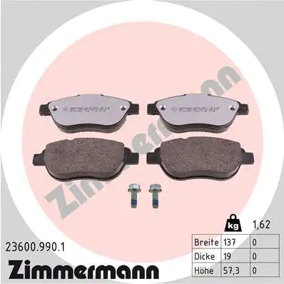 Kit de plaquettes de frein, frein à disque ZIMMERMANN 23600.990.1