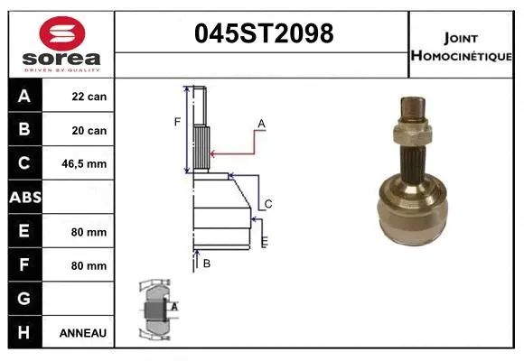 Jeu de joints, arbre de transmission STARTCAR 045ST2098