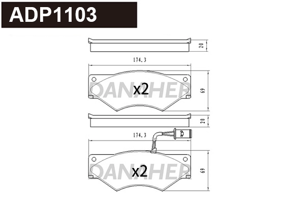 Kit de plaquettes de frein, frein à disque DANAHER ADP1103