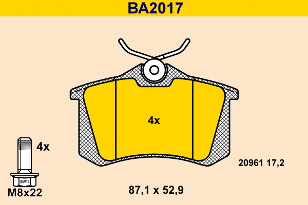 Kit de plaquettes de frein, frein à disque BARUM BA2017