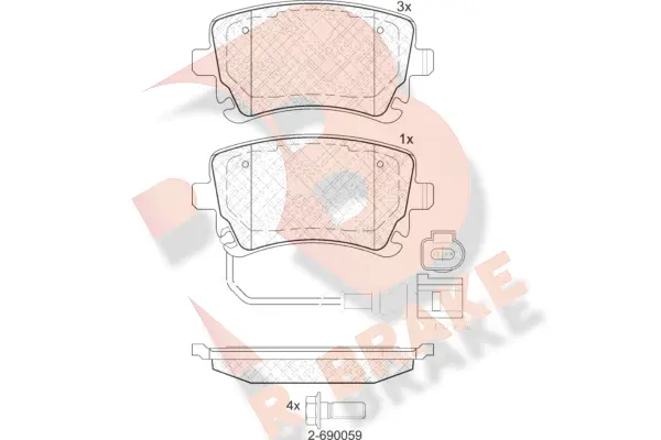 Kit de plaquettes de frein, frein à disque R BRAKE RB1674-203