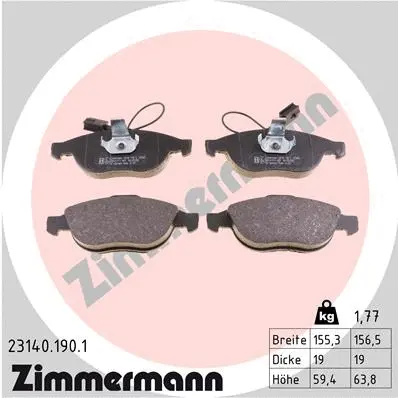 Kit de plaquettes de frein, frein à disque ZIMMERMANN 23140.190.1